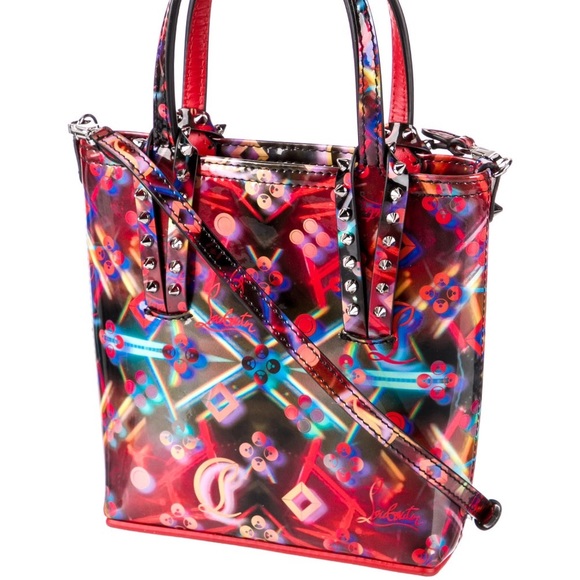 Louboutin: Holographic Patent Cabata Spiked Leather Mini Tote Crossbody Bag - Picture 4 of 17